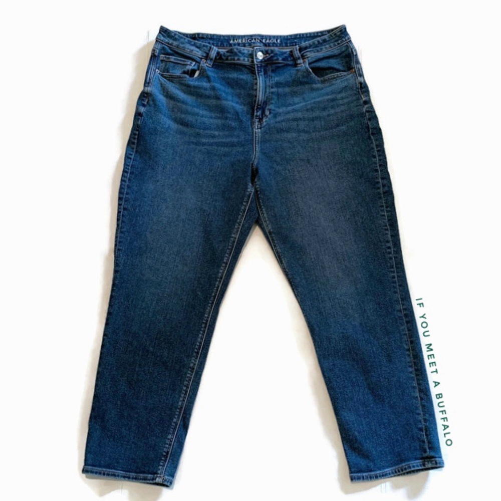 American Eagle AEO 16 Reg Mom Jeans Dark Wash Distressed Stretch Casual